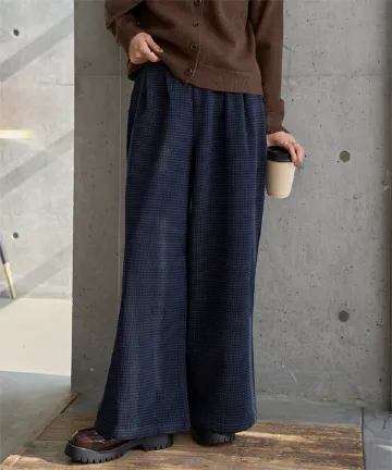 フェイクウールチェック柄タックワイドパンツ [M4344] | SALE！