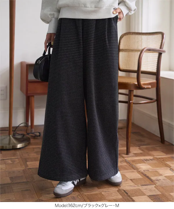 フェイクウールチェック柄タックワイドパンツ [M4344]