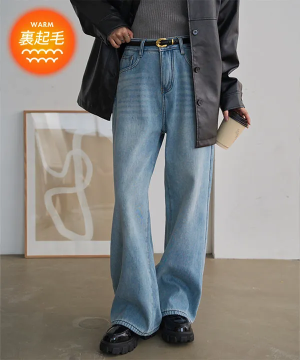 裏起毛 ] 裏ファーセミフレアデニムパンツ [M4345] - レディース