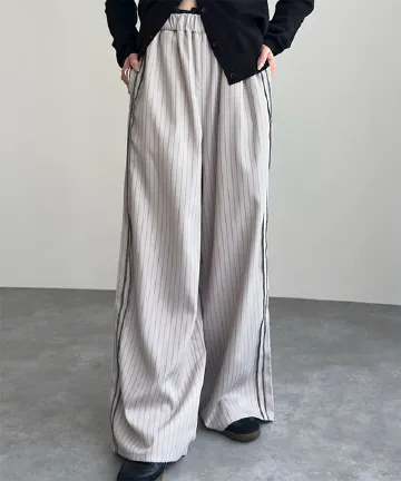 ダブルウエストストライプワイドパンツ [M4359]| 送料無料 2/24(火)12:00~2/25(水)12:00まで