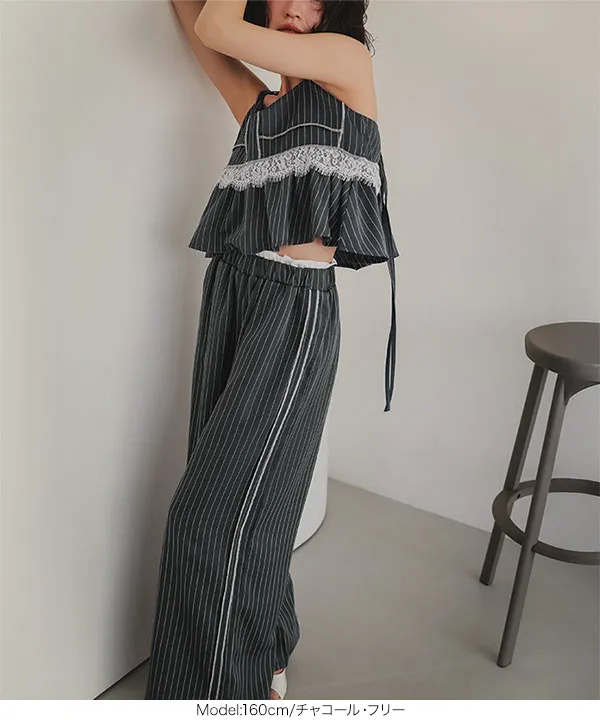 ダブルウエストストライプワイドパンツ [M4359]