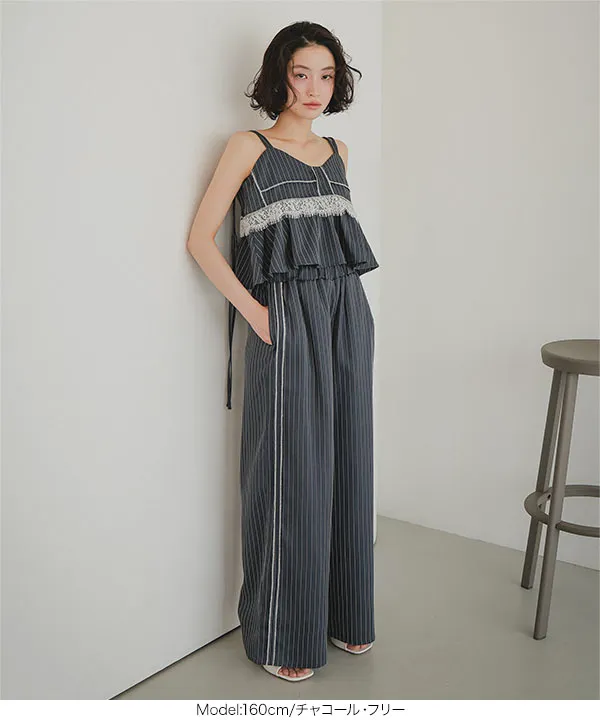 ダブルウエストストライプワイドパンツ [M4359]