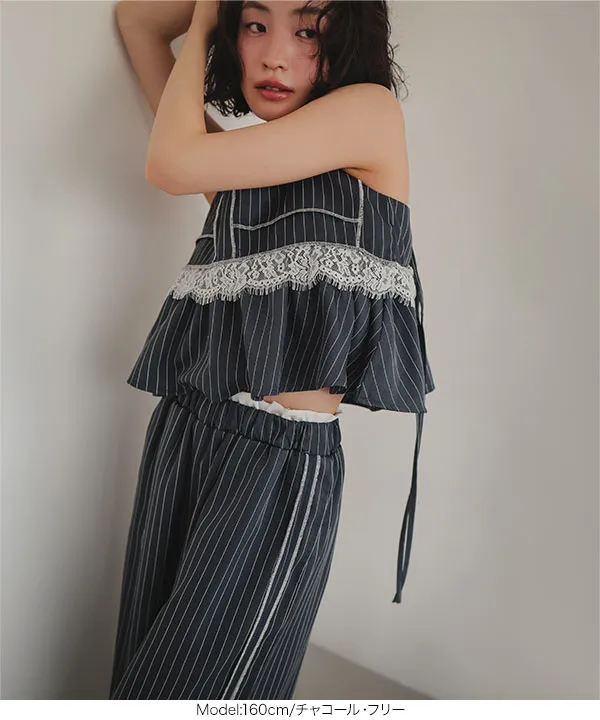 ダブルウエストストライプワイドパンツ [M4359]