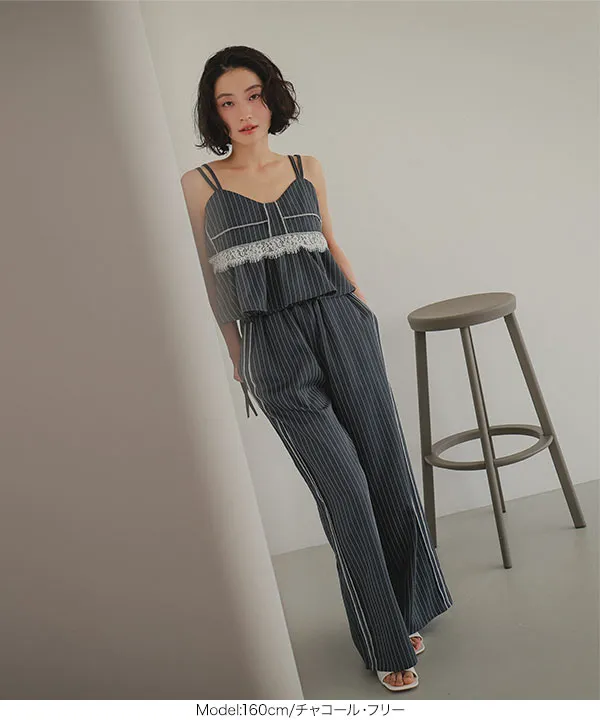 ダブルウエストストライプワイドパンツ [M4359] | ボトムス全品送料