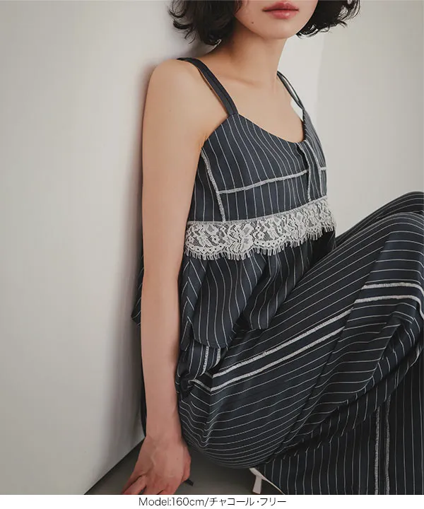 ダブルウエストストライプワイドパンツ [M4359]