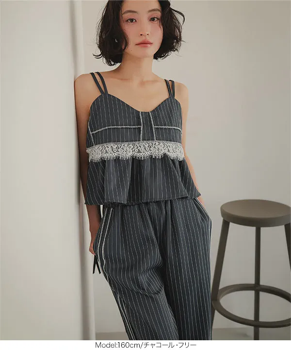 ダブルウエストストライプワイドパンツ [M4359]
