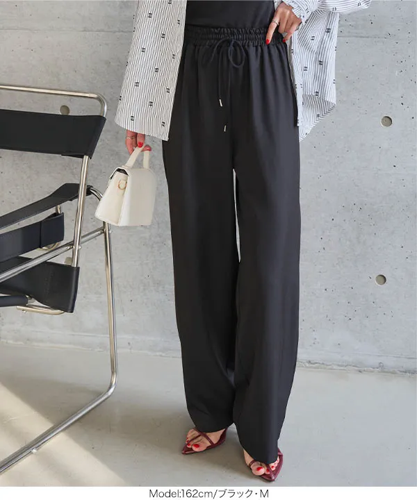選べるサイズ 防シワウエストゴムワイドパンツ [M4366]