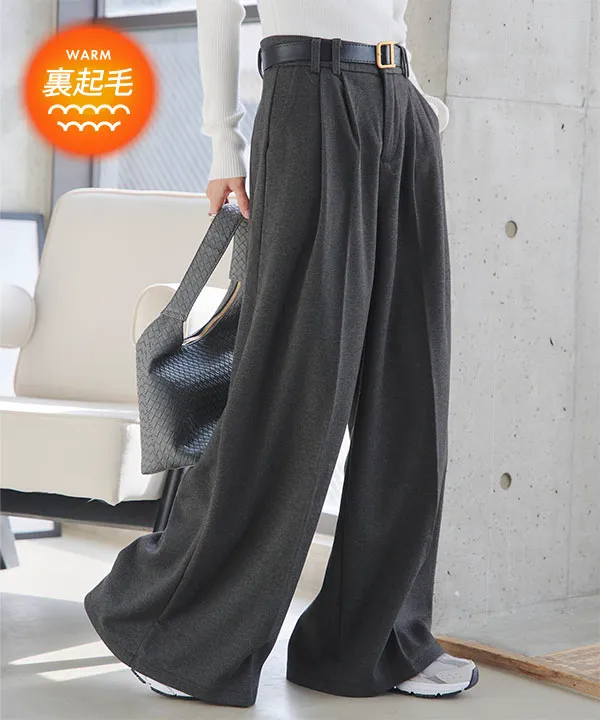 裏起毛 ] フェイクウールワイドパンツ [M4374] - レディース