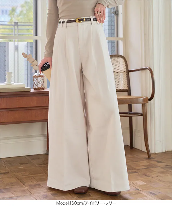 [ 裏起毛 ] フェイクウールワイドパンツ [M4374]