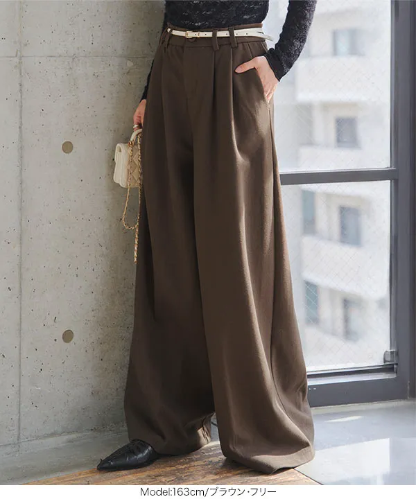 裏起毛 ] フェイクウールワイドパンツ [M4374] - レディース