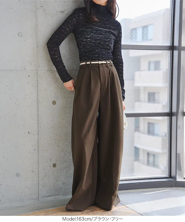 裏起毛 ] フェイクウールワイドパンツ [M4374] - レディース