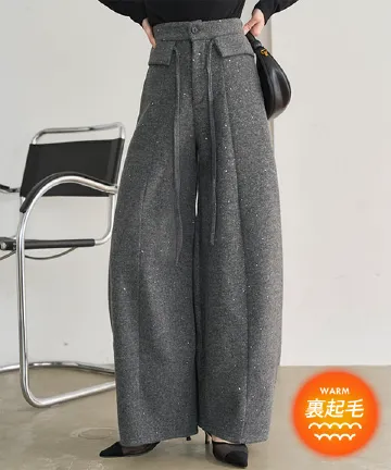 [ 裏起毛 ] フェイクウールラメカーブパンツ [M4376]