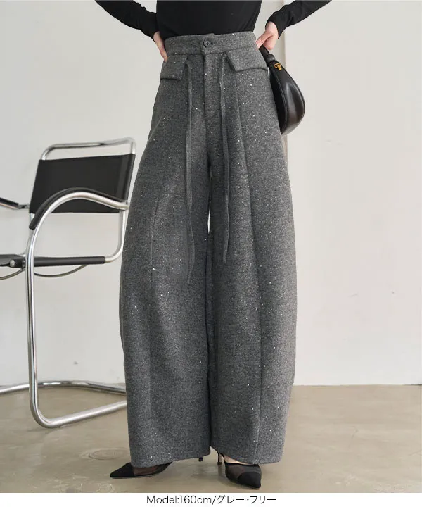 裏起毛 ] フェイクウールラメカーブパンツ [M4376] - レディース