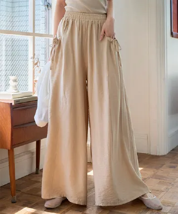 リボンポケット エアリーワイドパンツ [M4379]| 送料無料 4/2(木)12:00~4/3(金)12:00まで