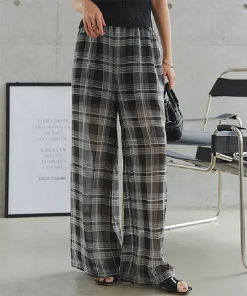 シアーチェックパンツ [M4382]| 送料無料 3/26(木)12:00~3/27(金)12:00まで