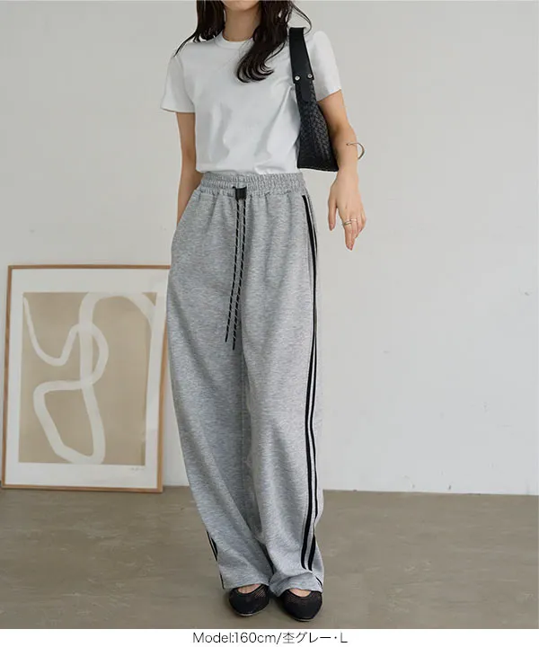 接触冷感 ] M L サイドラインひんやりスウェットパンツ [M4383