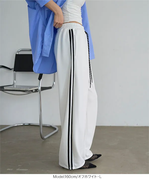 接触冷感 ] M L サイドラインひんやりスウェットパンツ [M4383
