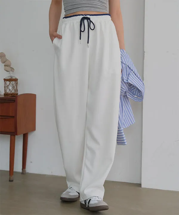 M L ウエストバイカラースウェットパンツ [M4386] - レディース