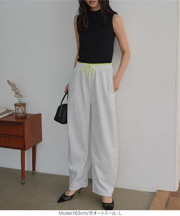 M L ウエストバイカラースウェットパンツ [M4386] - レディース