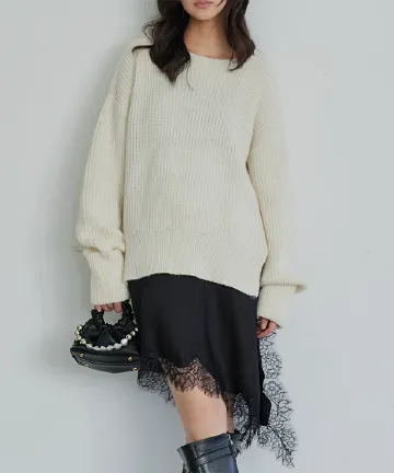 裾レースアシメサテンスカート [M4387]