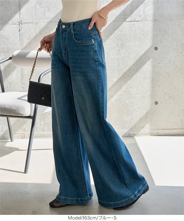 ストレッチワイドバギーデニムパンツ [M4398] - レディース