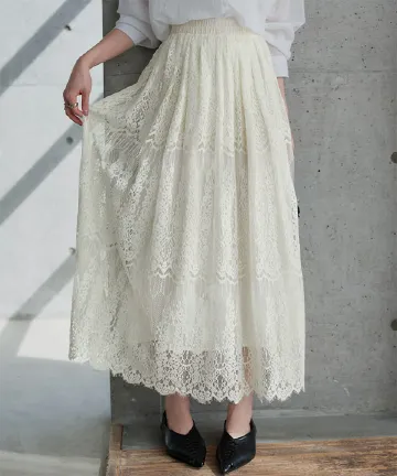 総レースフレアマキシスカート [M4400]| 送料無料 3/24(火)12:00~3/25(水)12:00まで