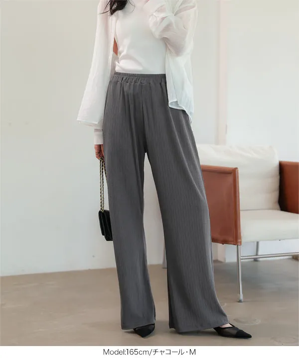 接触冷感UVカット ] ランダムリブ錯覚美脚パンツ [M4411] | 今だけ送料