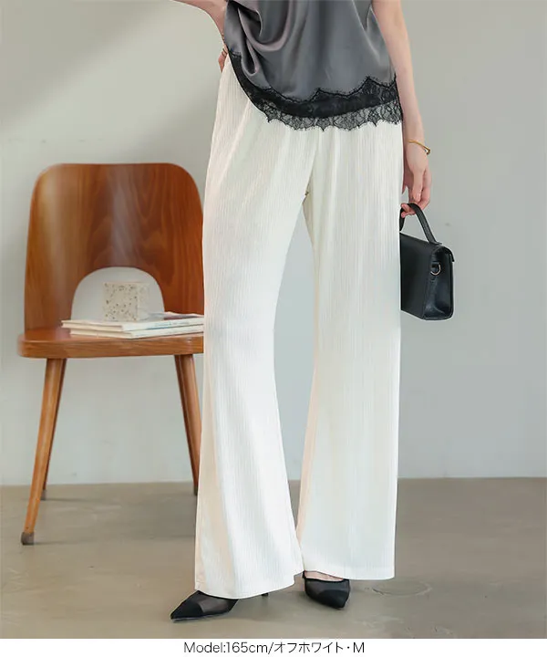 接触冷感UVカット ] ランダムリブ錯覚美脚パンツ [M4411] | 今だけ送料
