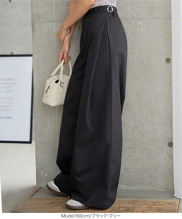 サイドベルトタックカーブパンツ [M4416] - レディースファッション