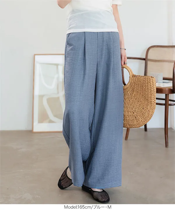 選べるサイズ さらとろ麻調ワイドパンツ [M4424]