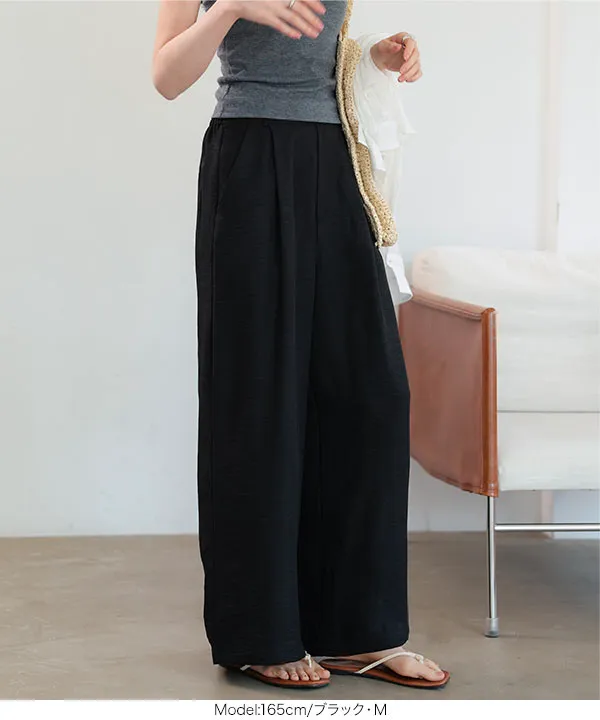 選べるサイズ さらとろ麻調ワイドパンツ [M4424] - レディース