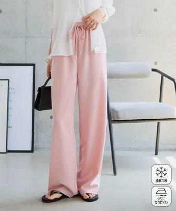 [ 接触冷感 ] 選べるサイズ 防シワウエストゴムワイドパンツ [M4432] | 6/7(日) 12:00~ 販売予定！