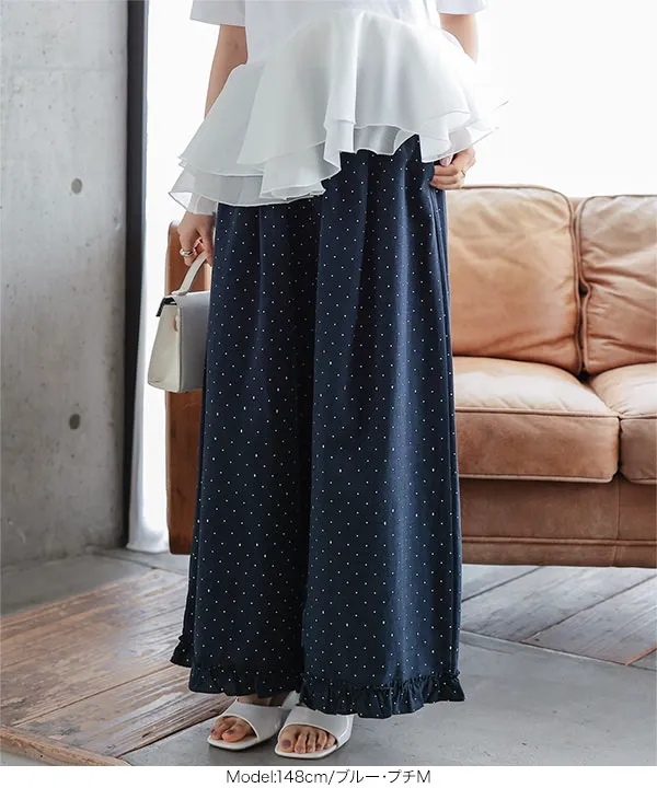 裾フリルドットワイドパンツ [M4443]