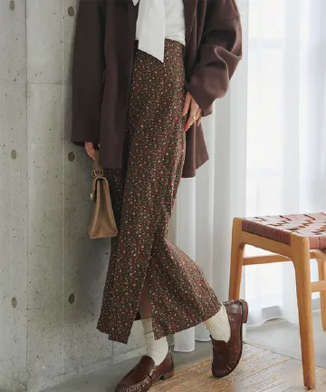 ラップデザイン花柄ロングスカート [M4495]