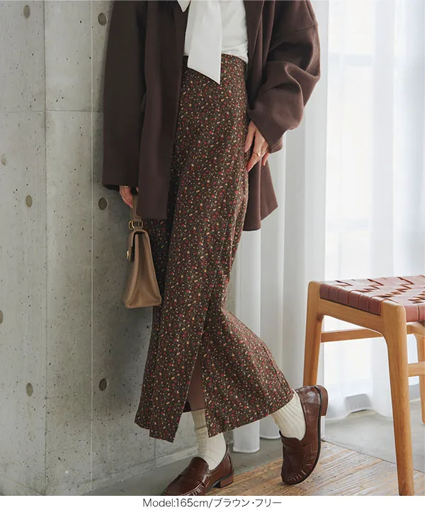 ラップデザイン花柄ロングスカート [M4495]