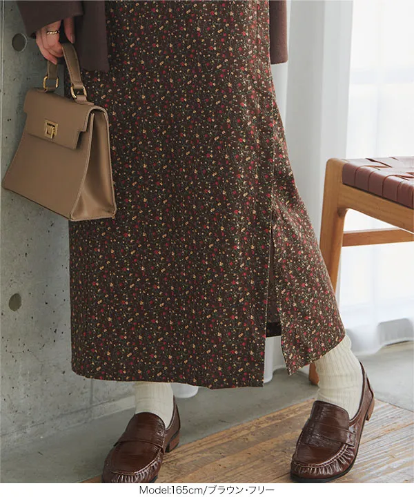 ラップデザイン花柄ロングスカート [M4495]
