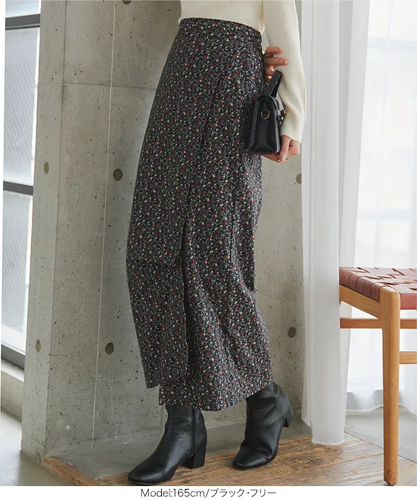 ラップデザイン花柄ロングスカート [M4495]