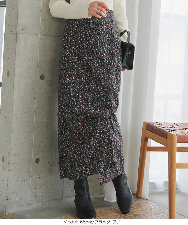 ラップデザイン花柄ロングスカート [M4495]