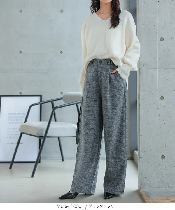 チェック柄ワイドパンツ [M4510]| 送料無料 11/1(日)12:00~11/2(月)12:00まで