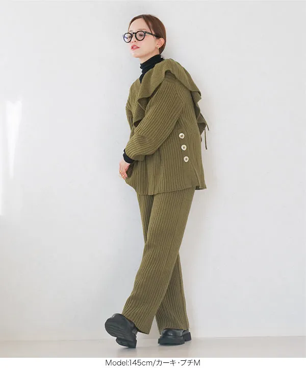 田中亜希子さんコラボ ] 選べる2丈 2way付けフリルVネックニット