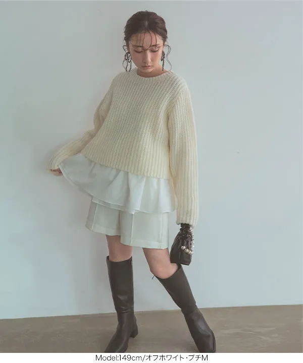 ニット セーター 「 低身長向けサイズ 」 ショートニット×ペプラムブラウスセット レディース KOBE LETTUCE ショートニット ブラウス ペプラム レディース