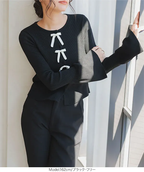 美品 CAROLINA HERRERA カットワークフレアスリーブ カーディガン 岡部あゆみさんコラボ ] 選べる2タイプ フレアスリーブリブニット