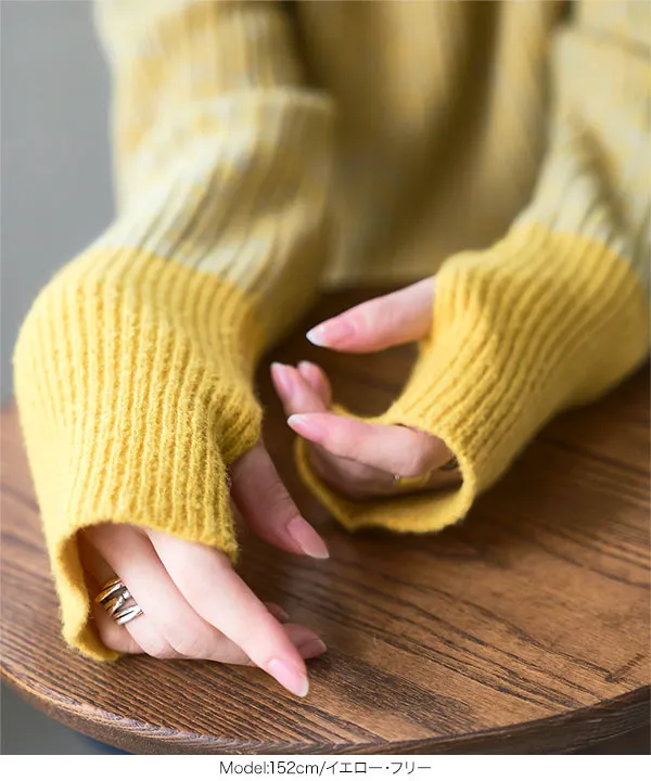 H.M.Dさま G107_A1ゴールド サムホール付きバイカラーメランジニットトップス [N1103