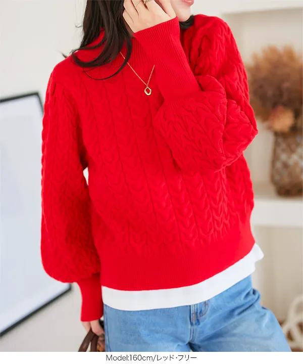 モックネックケーブルニットトップス [N1116] - レディース