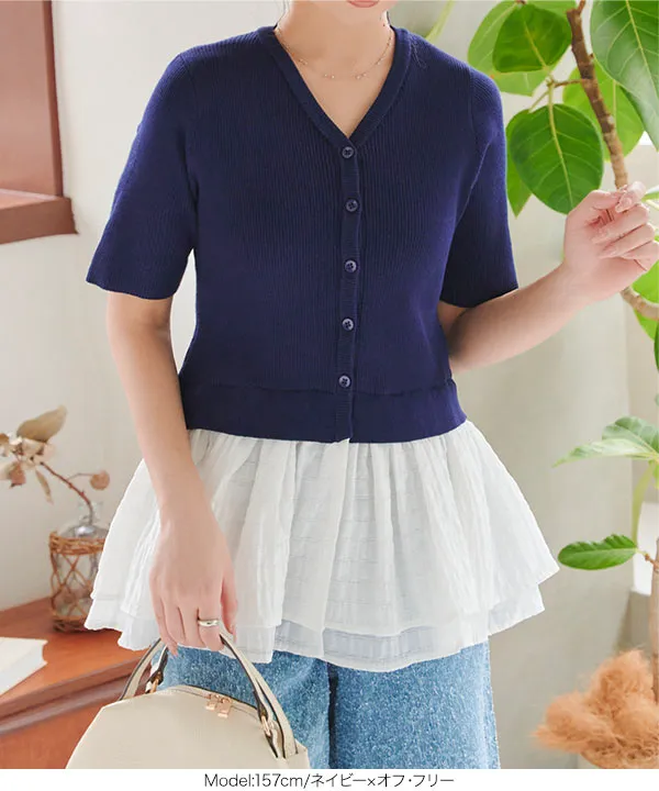 ショートスリーブペプラムドッキングカーディガン [N1166