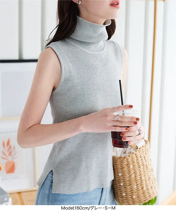 タートルネックノースリーブリブニット [N1178] - レディース