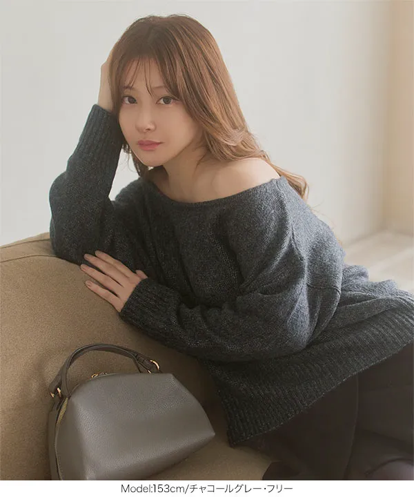 小澤美里さんコラボ ]チョーカーリボンワンショルダーニットトップス