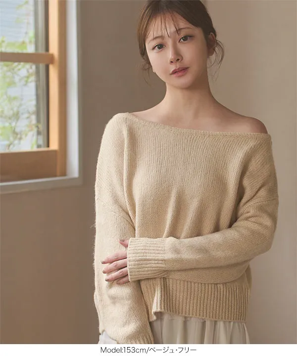 小澤美里さんコラボ ]チョーカーリボンワンショルダーニットトップス