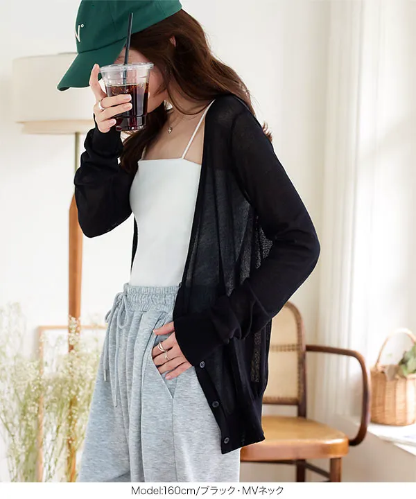 M L XL 接触冷感 ] ベーシックシアーニットカーディガン [N1189