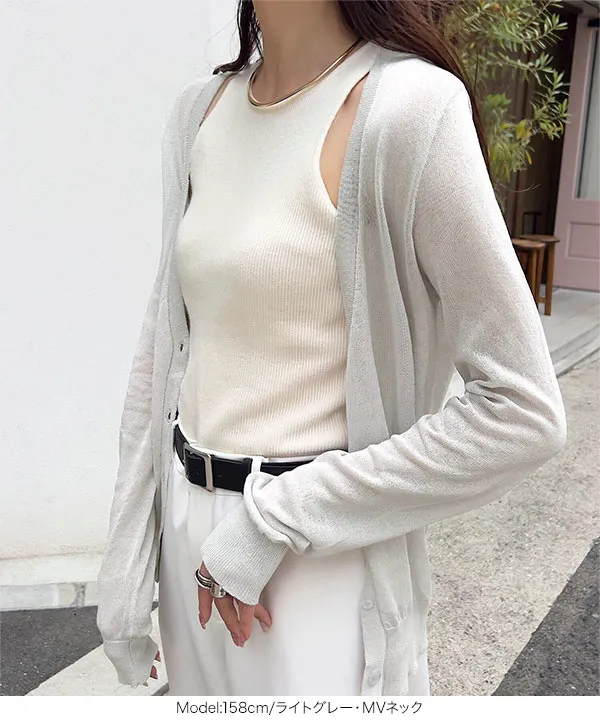 M L XL 接触冷感 ] ベーシックシアーニットカーディガン [N1189